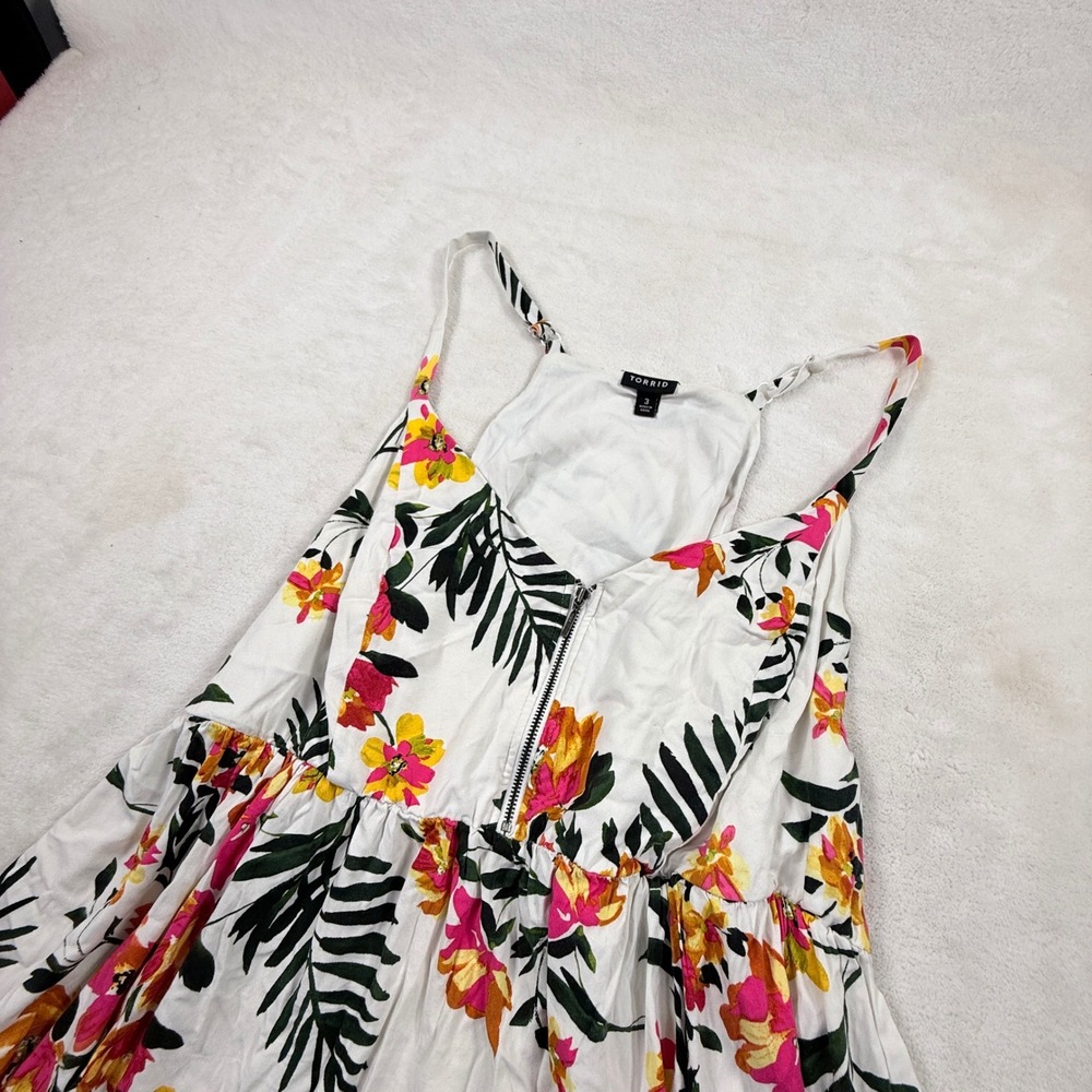 Torid Womens Plus Size 3‎ White Tropical Floral Zip Front Empire Waist Cami Top